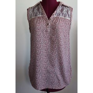 Floral/Lace Collared Tank Top